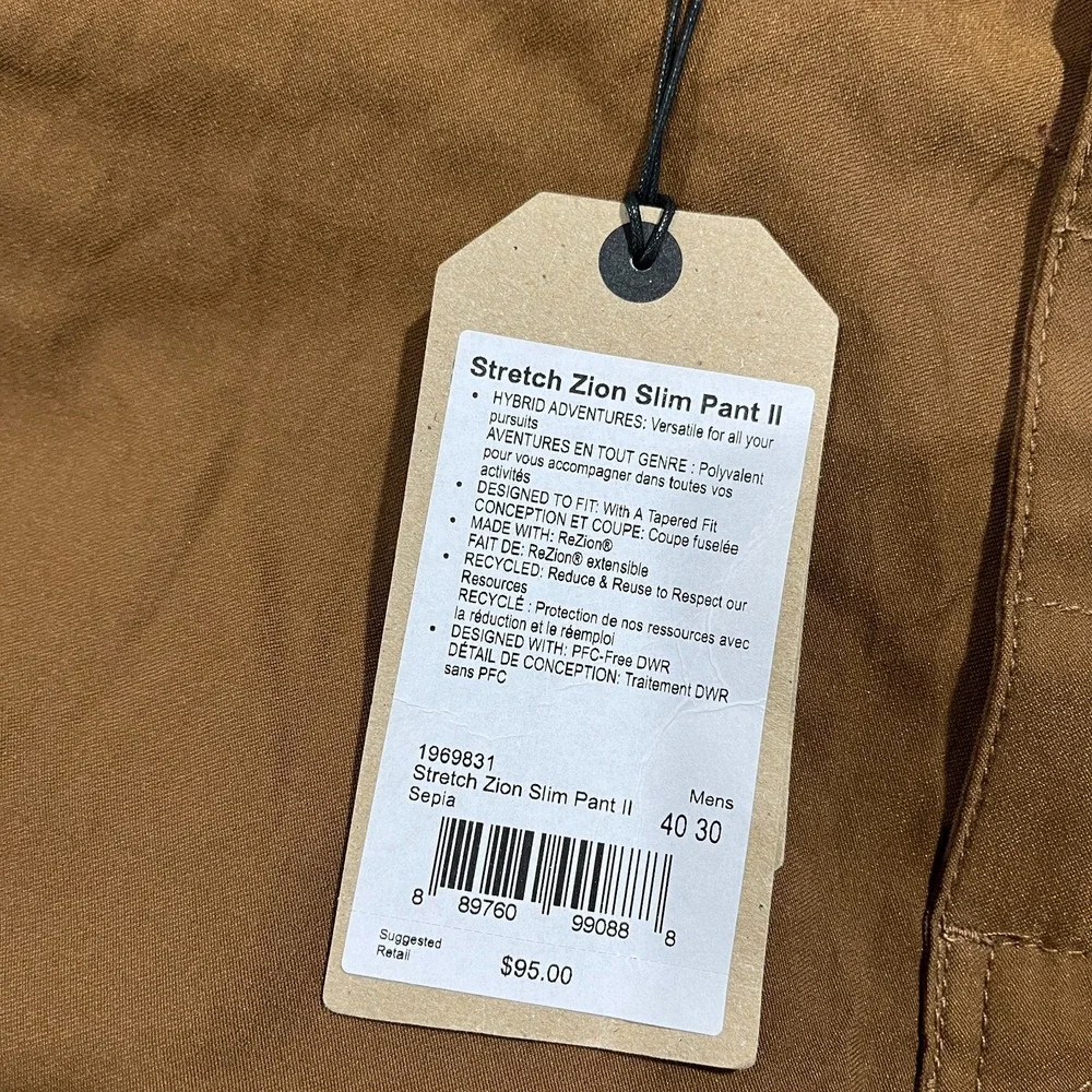 PrAna Zion Slim Pant II Pants Men 40x30 Sepia Brown Hiking Outdoors Stretch NEW - Picture 4 of 10
